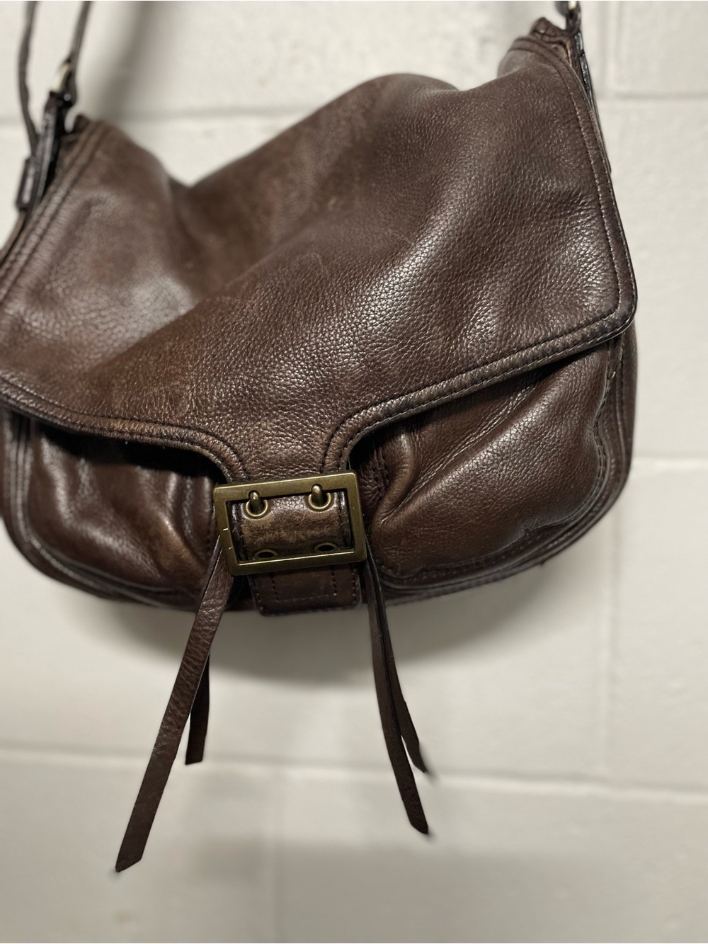 Y2K Dark Brown Leather Bag with Buckle Detail